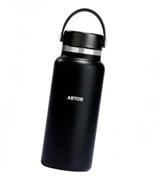 ABTOR Stainless Steel Water Bottle, 1000ml, Vacuum Insulated, Black