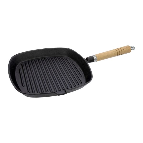Regent Cast Iron Square Skillet With Wooden Handle (425/250X250X20Mm)