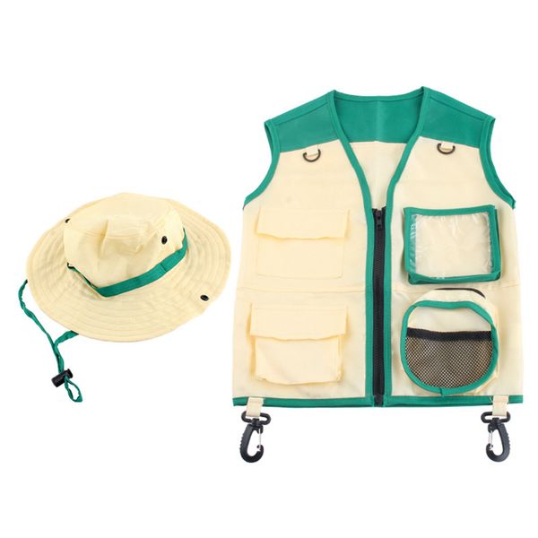 Kids Outdoor Adventure Explorer Kit Costume Vest and Hat Set Green
