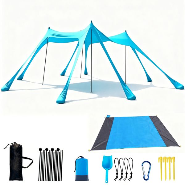 Beach Tent Set 10×10ft Beach Canopy Beach Shade Pop Up Tent Sun Shelter