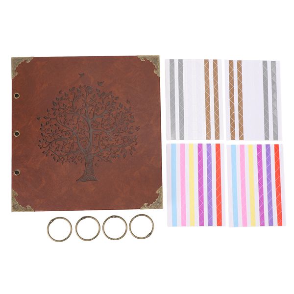 PU Leather Iron Hoop DIY Photo Album Scrapbook Brown Tree Pattern