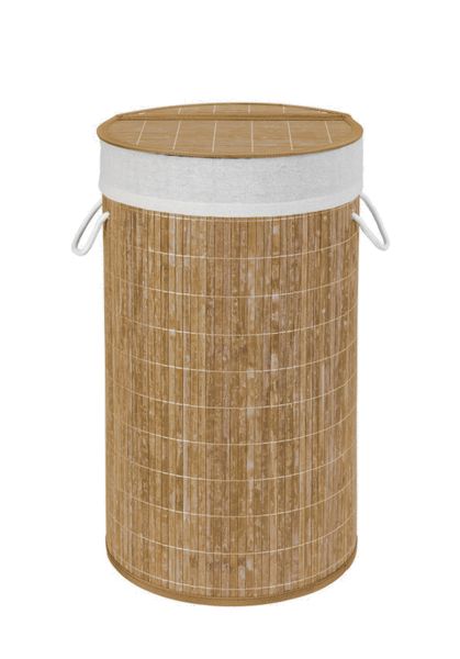Wenko - Bamboo Laundry Basket 55L - Natural Brown - with Laundry Bag