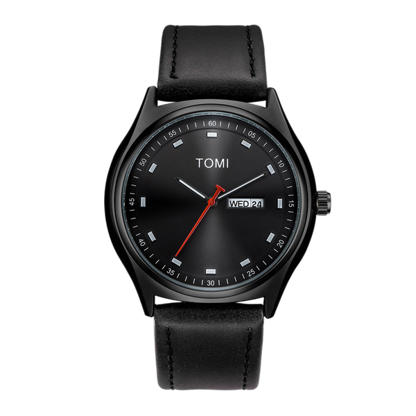 Tomi Lumina Men's Fashion Leather Watch Black