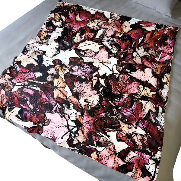 Maroon Leaves Light Weight Fleece Blanket