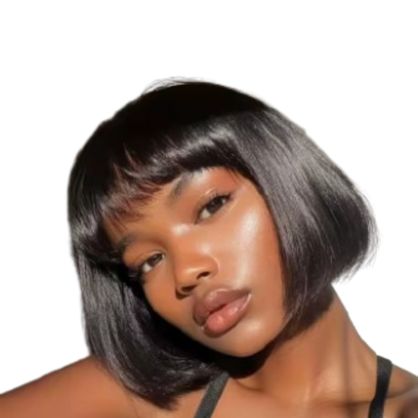 Brazilian Hair Fringe Wig, Black Bob Cut Fringe Wig.