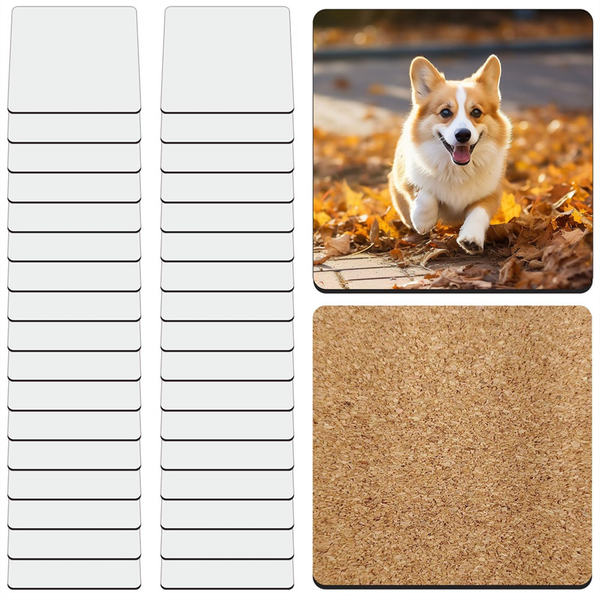 30 Pcs Sublimation Square Coaster Blanks Bulk with Cork Back MDF Sublimatio