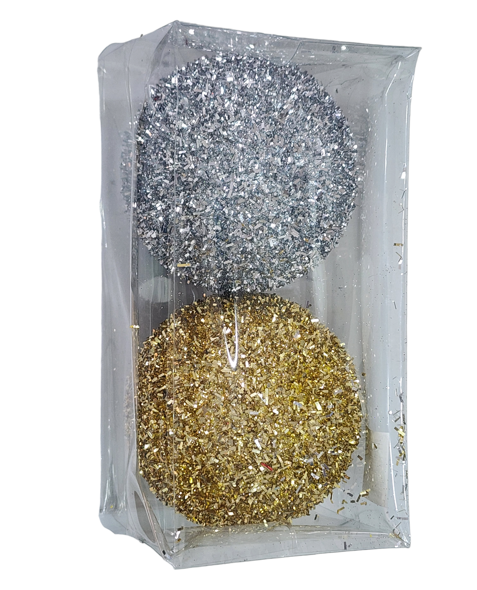 Large Christmas tree gold and silver Glitter balls (2 pack)