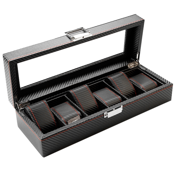Jack Brown Luxury 6-Slot Carbon Fiber Watch Display Box - Black