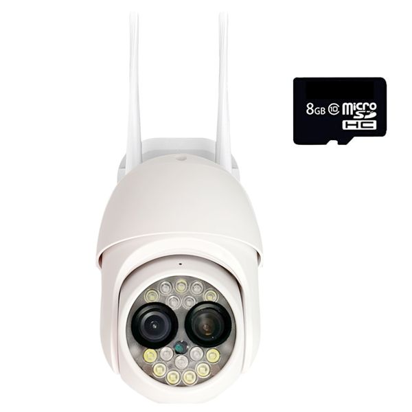 Dual Lens 16 LED Full-Colour Smart Wireless Security Camera &amp; 8GB SD Card