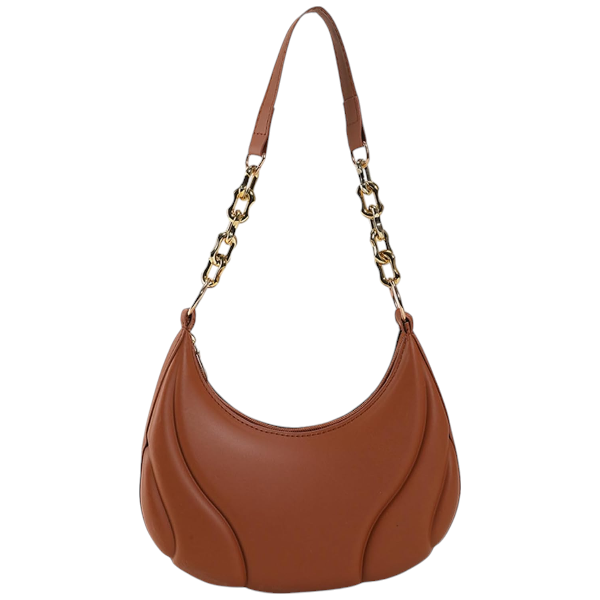 Chic Crescent Shoulder Bag with Gold Chain Strap - White