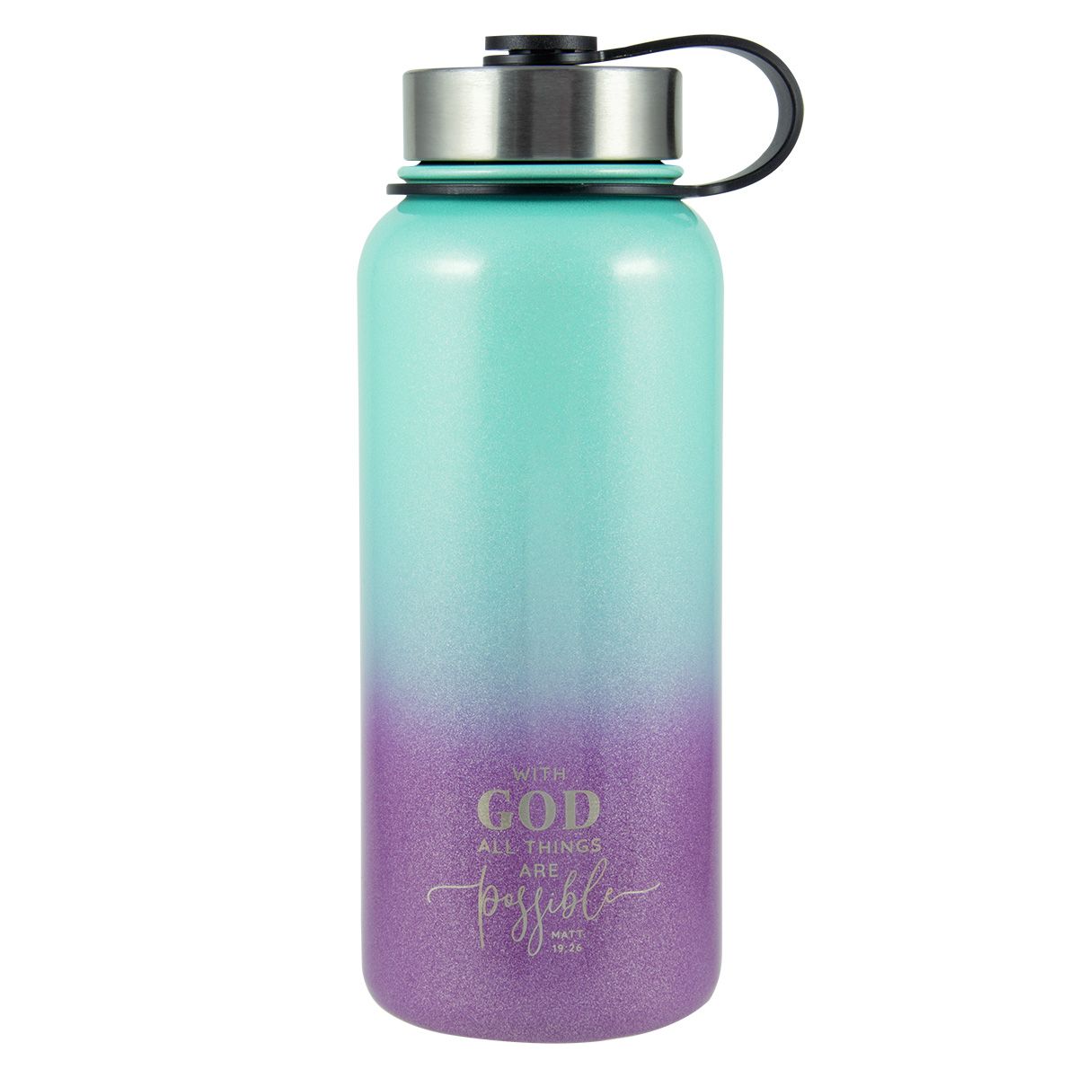 Stainless Steel Water Bottle - With God All Things Are Possible, Purple ...