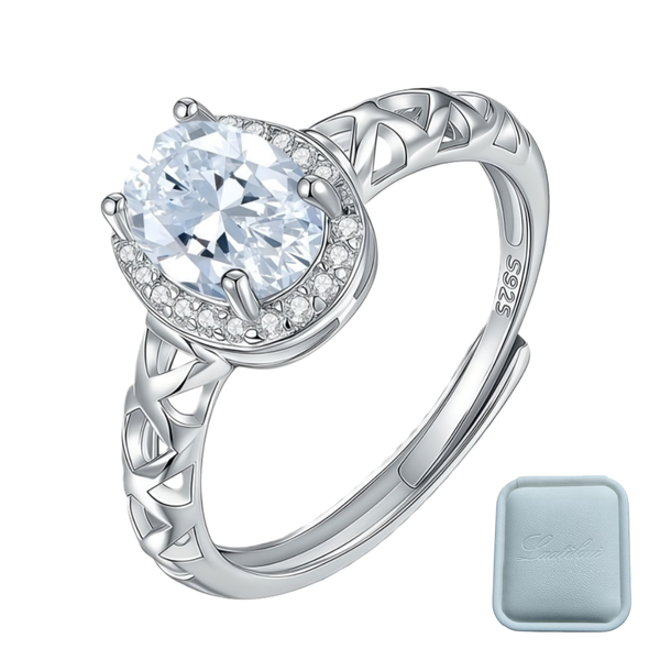 1.5CT Oval D Color VVS1 Moissanite Halo Adjustable Open Ring for Women