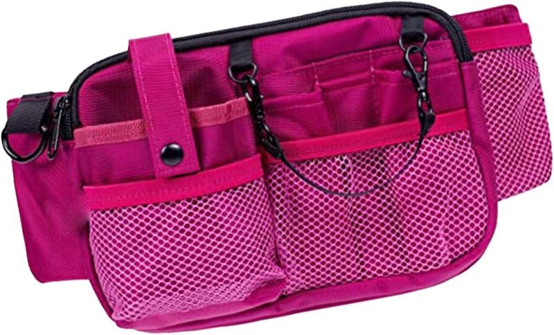 Multi-Compartment Nurse Tool Belt Pouch &amp; Waist Organizer (Rose Red)