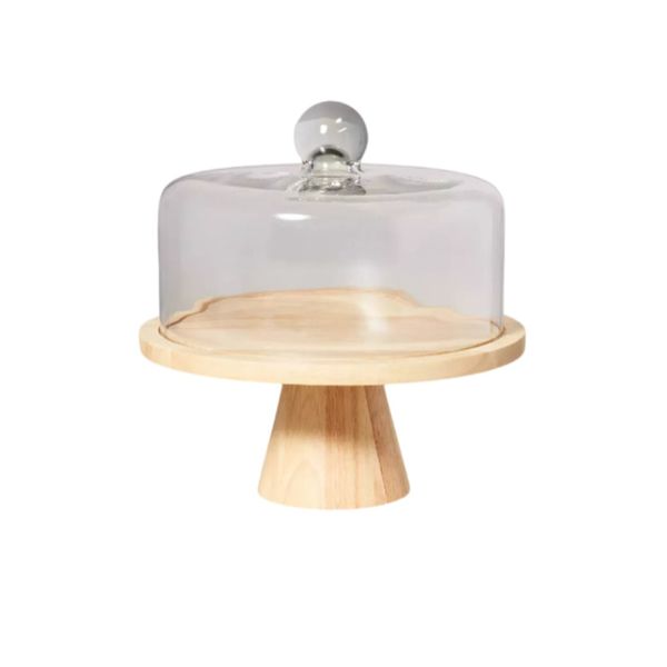 24cm Glass Cake Stand with Bamboo Base