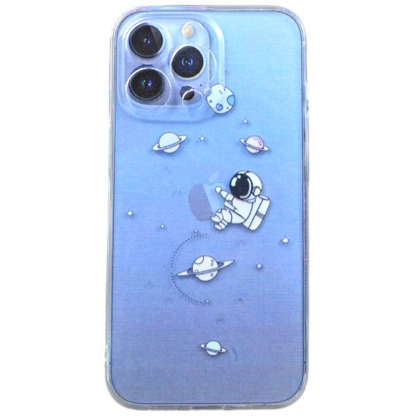 Cartoon Astronaut And Planets Phone Case for iPhone 13ProMax - Transparent