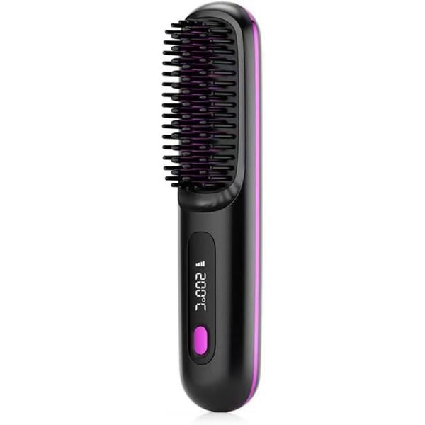 Cordless Hair Straightener Brush, Portable Straightening Brush for Travel