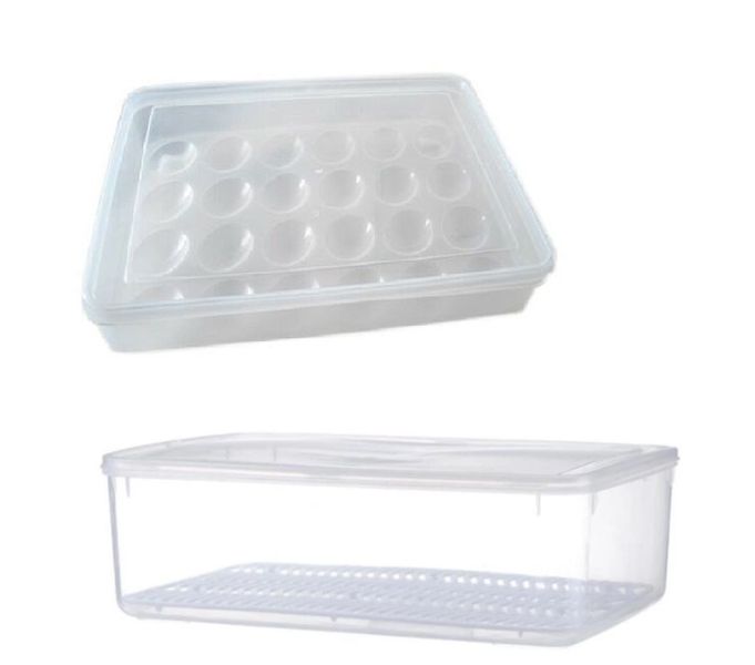 Easy Storage Transparent Drainage Container &amp; 24 Grid Egg Container Combo