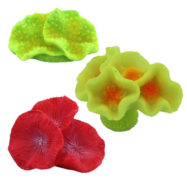 Pet Hobby FIsh Aquarium Resin Coral Decoration Yellow Set of 3(6cm)