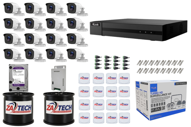 HiLook 16CH CCTV Kit with ZATECH Cables, 2TB HDD and Accessories