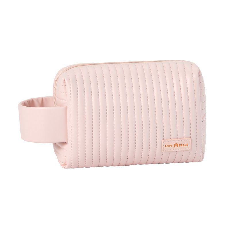 Striped Puffy PU Leather Cosmetic Bag Macaroon Colour Travel Cosmetic ...