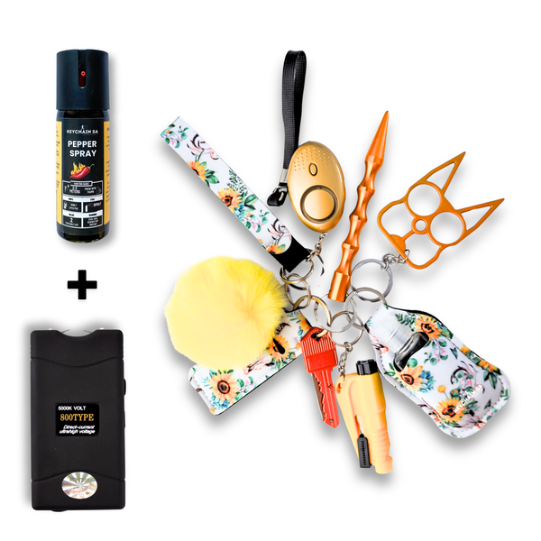 Ladies Self Defence Keychain Bundle 12pc Full Set with Taser &amp; Pepper Spray - Floral Range
