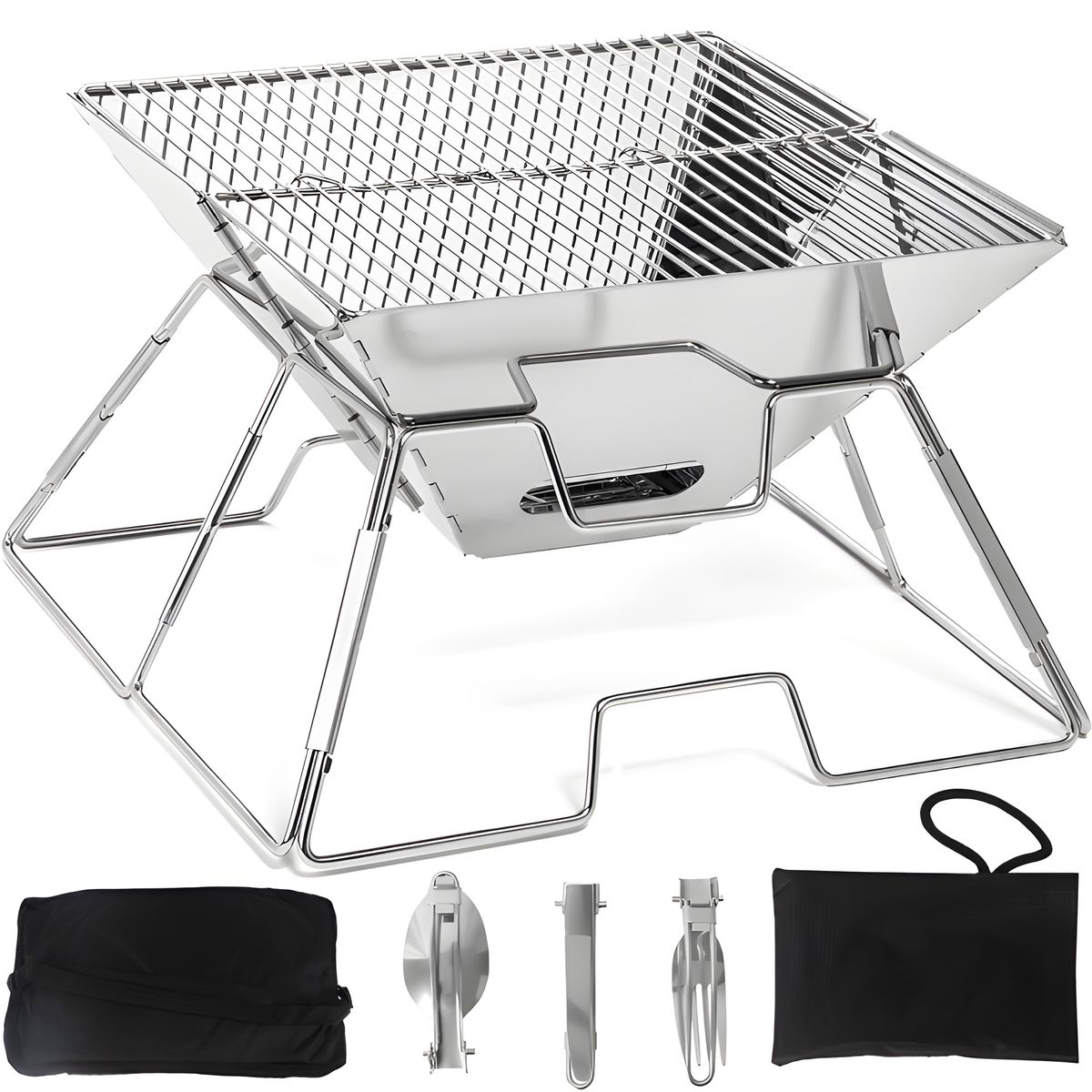 Camping Braai Grill with Folding Utensil Set Portable Charcoal BBQ ...