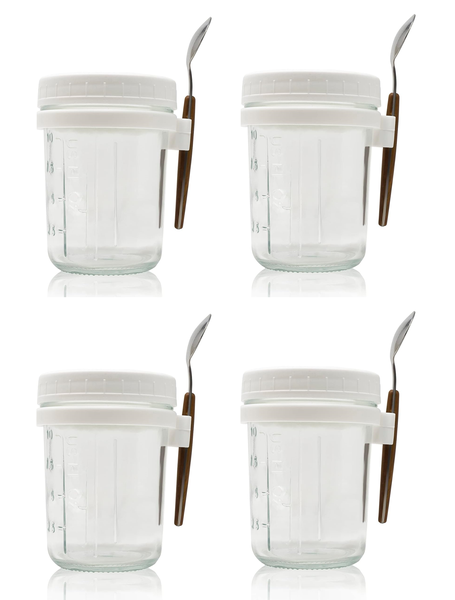Overnight Oats Containers with Lids Spoons and Straws 350ml - Pack of 2 - White