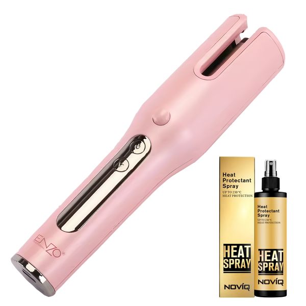 ENZO LCD Auto Hair Curler Cordless Rechargeable + NOVIQ Heat Spray 250ml