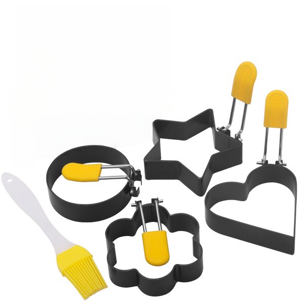 Nonstick Stainless Steel Egg Rings Set of Different Shapes with Oil Brush