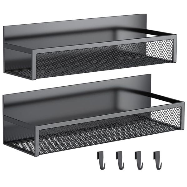 Cart In Mart Magnetic Metal Spice Shelves with Removable Hooks - 2 Pack