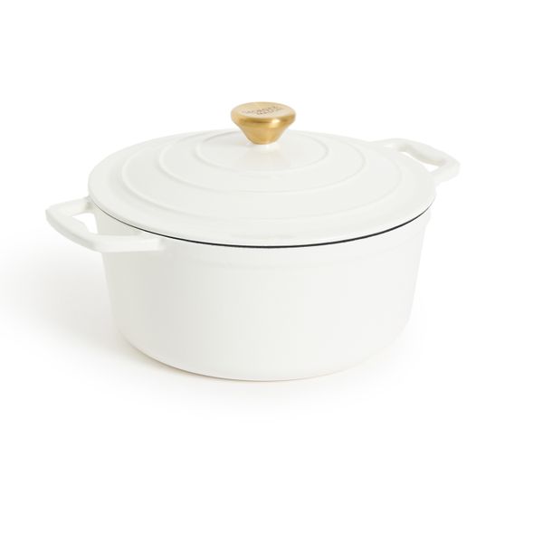 George &amp; Mason - 25cm Round Enamel Cast Iron Casserole - Cream