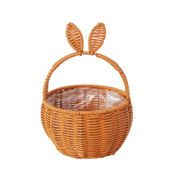 Rattan Easter Bunny Basket with Handle Woven,Organizer Spring Party Decor
