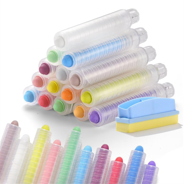 15Pcs Dustless Chalk Set With Chalkboard Eraser Color Sidewalk Chalk
