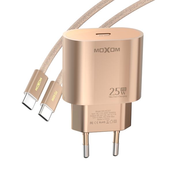 Moxom MX-HC227 Gold Desert 22.5W Fast Charger + USB-C to C Cable
