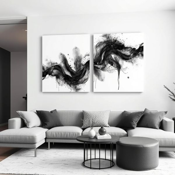 Canvas Wall art: 2 Piece Set- Monocrhome Reverie