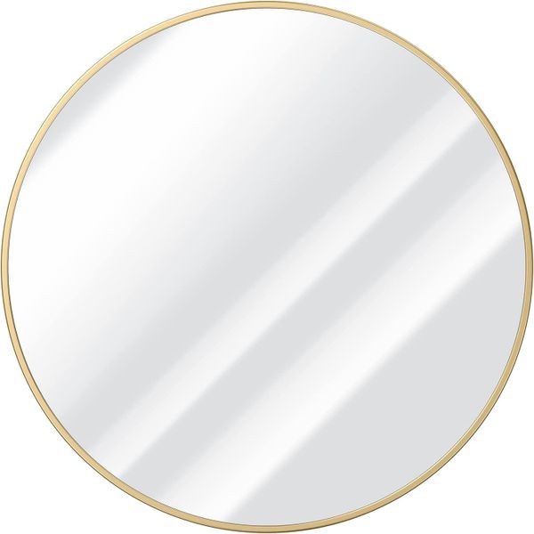 Brushed Frame Hanging Round Mirror by Soul Lifestyle - 70cm -Gold