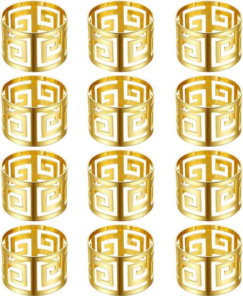 BUC - Hollow Out Metal Napkin Rings Gold - Serviette Buckles - 12-Pieces
