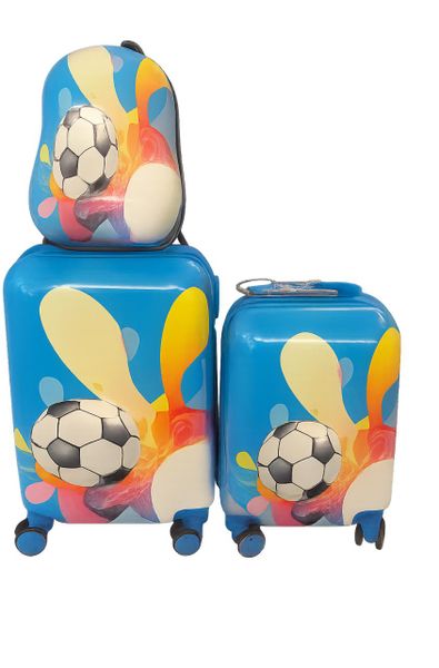 3-Pcs Kids Soccer Luggage Set Backpack, Medium &amp; Large Suitcase with Wheels