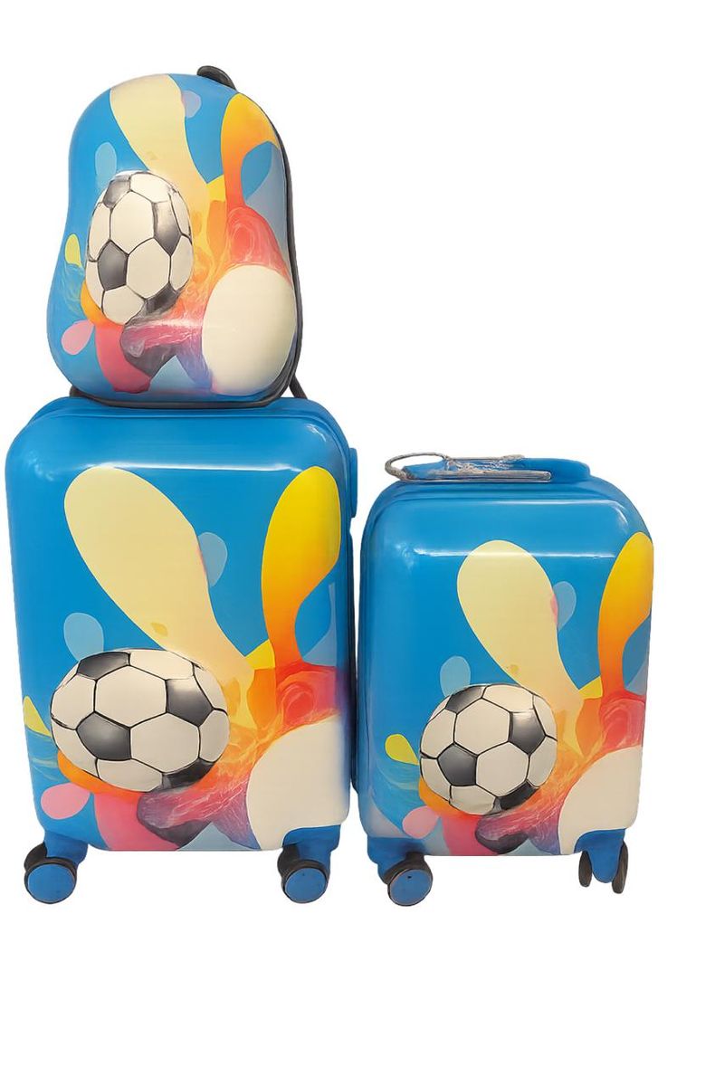 3-Pcs Kids Soccer Luggage Set Backpack, Medium & Large Suitcase with Wheels