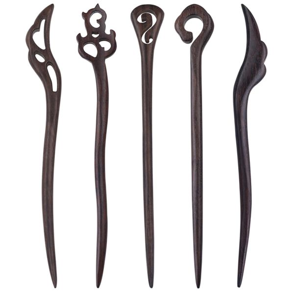 Pack of 5 Wooden Hair Sticks, Vintage Chinese Hairpin,Retro Hair Sticks