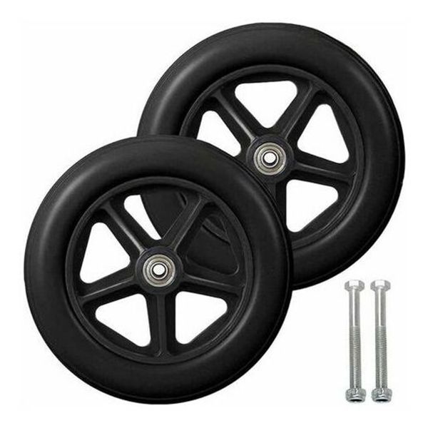 8 Inch Front Wheel, 2Pieces Wheelchair Replacement Wheels Anti-Slip Solid Tire