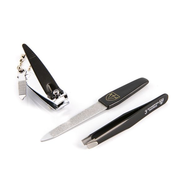 Kellermann Nail File, Clipper, Tweezer Set FU 8132 Silver and Black 3 Piece