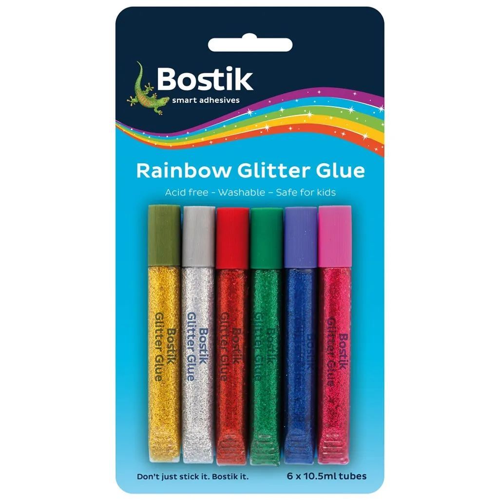 Bostik Glitter Glue - Rainbow 10.5ml Rainbow Colours Acid Free (Set of ...