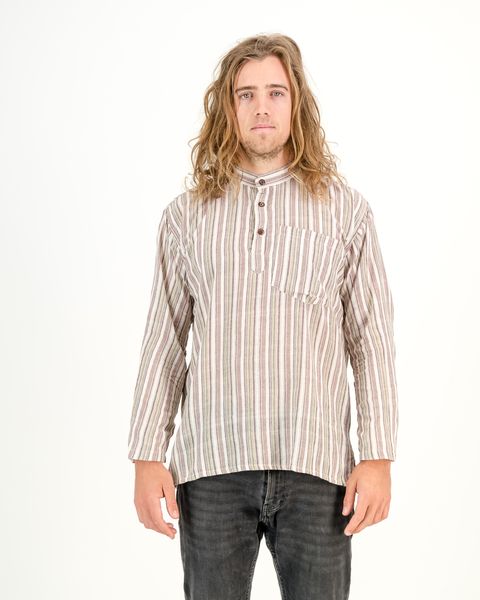 SKA Classic Nepalese Boho Striped Mandarin Kurta Shirts