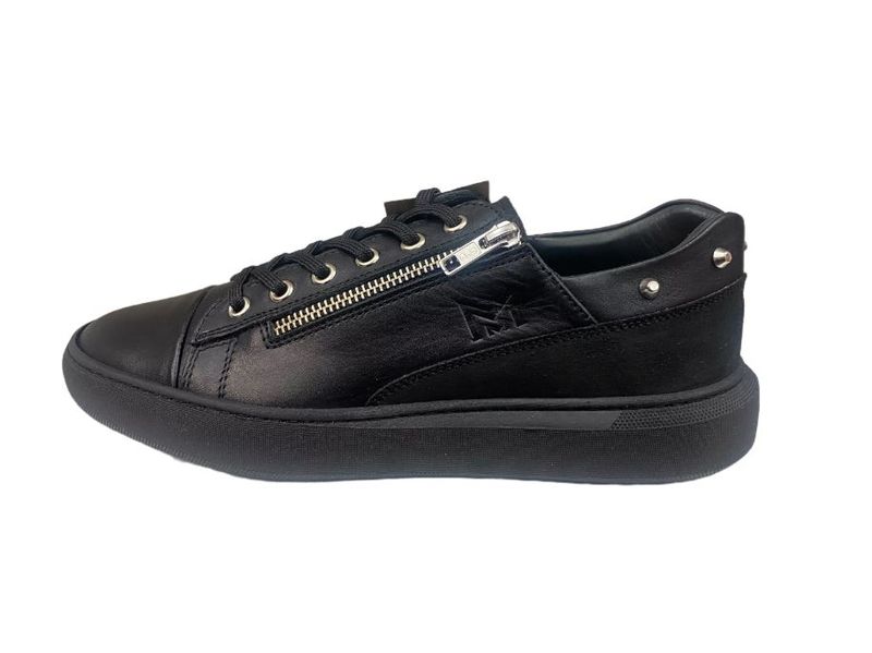 Make My Shoes Men Black Leather Lo-Top Studded Heel