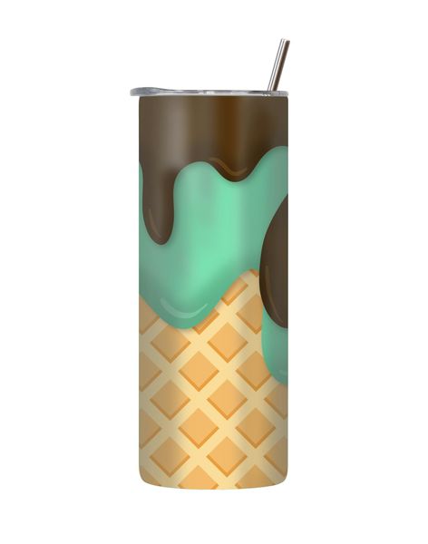 Green 20 Oz Tumbler with Lid Straw Trendy Ice Cream Pattern Graphic Gift218