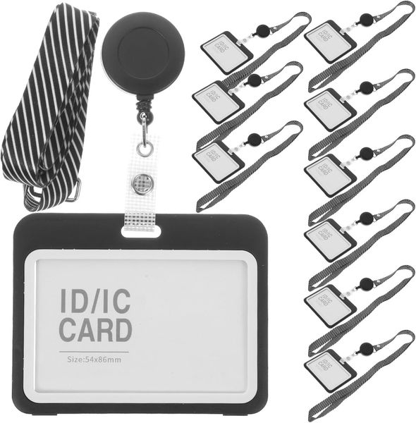 Black Retractable Badge Holder With Lanyard, Mesh Strap ID Card Sleeve