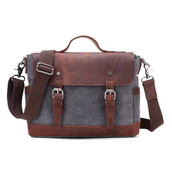 Classic Leather and Canvas Laptop Satchel