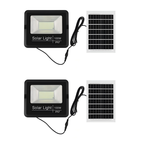 100W Solar LED Floodlight IP67Waterproof Outdoor Light with Remote-2 Pack