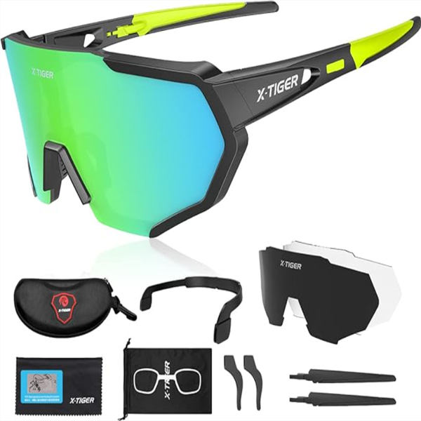 XTIGER Polarized Sports Cycling Sunglasses with 3 Interchangeable